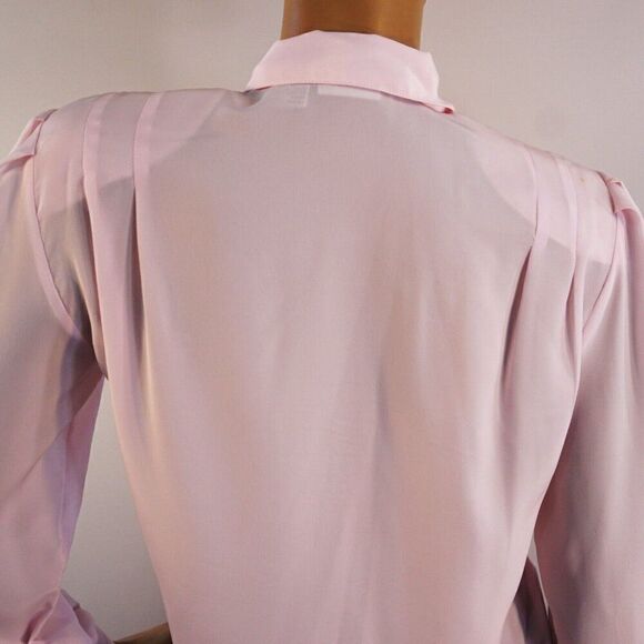 Marlis Vintage Blouse Sz 8 Pleated Front Long Sleeve Blush Pink Shoulder Pads - Picture 7 of 10